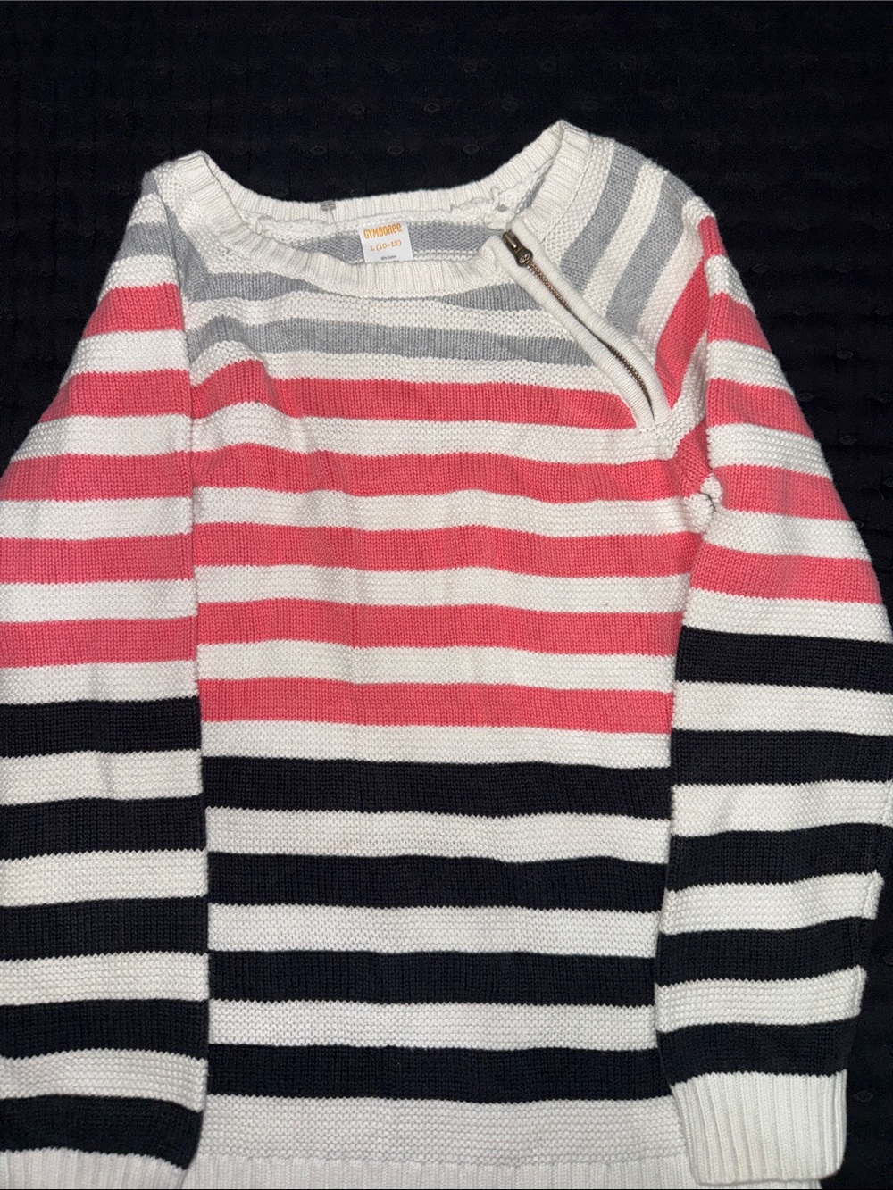 Gymboree Striped Zip-Shoulder Sweater in Pink, White & Black